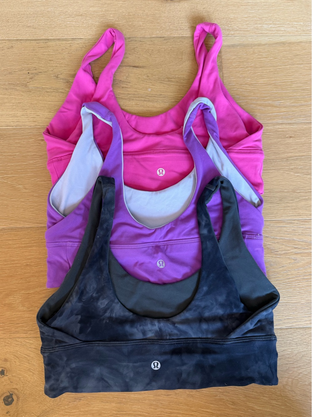 **SET OF 3** lululemon Seamless Activewear Tops. Grey Camo, Fuchsia, Purple